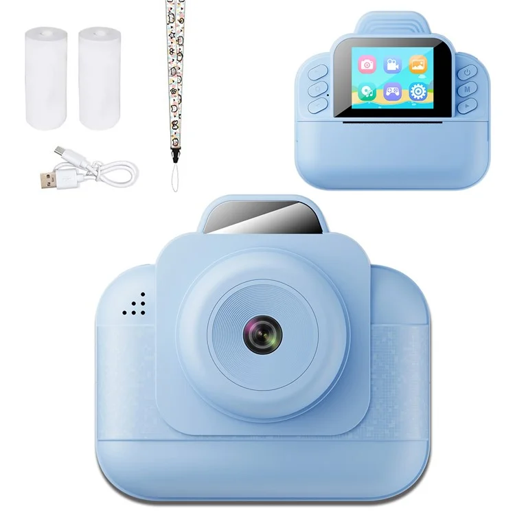 S9 2.4 Inch Kids Instant Print Camera Thermal Printer HD Video Recorder with 32G TF Card + Card Reader - Blue