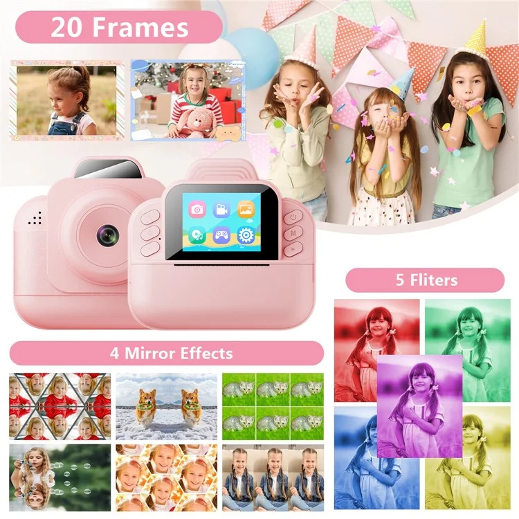 S9 2.4 Inch Kids Instant Print Camera Thermal Printer HD Video Recorder with 32G TF Card + Card Reader - Blue