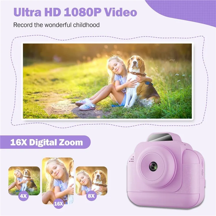 S9 2.4 Inch Kids Instant Print Camera Thermal Printer HD Video Recorder with 32G TF Card + Card Reader - Blue