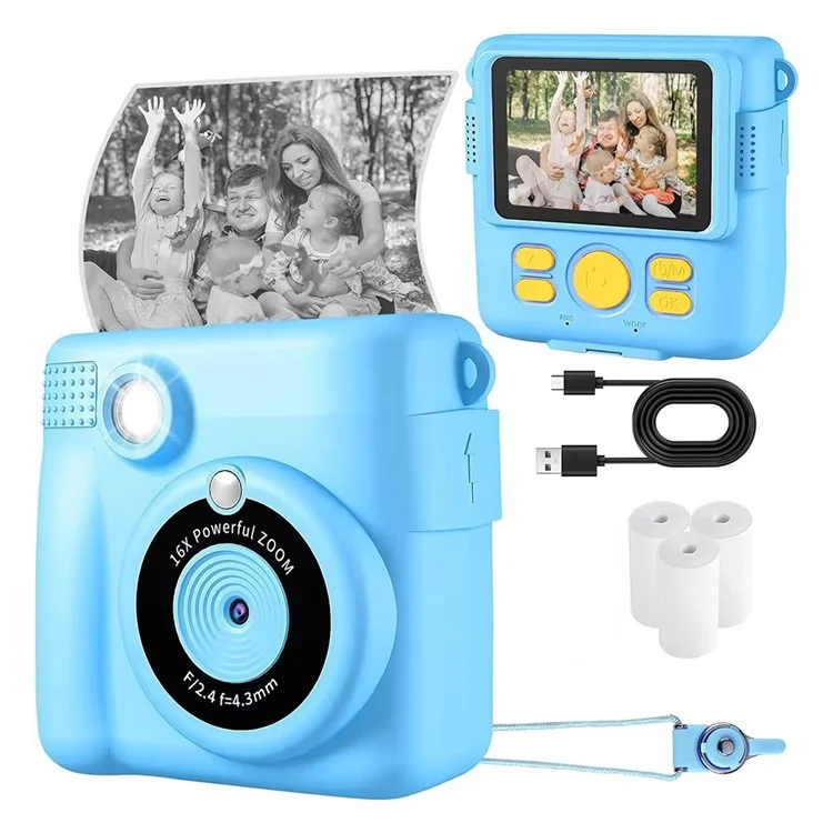 ABS-681 2,4-Zoll-IPS-Bildschirm Mini-Kinderkamera mit Sofortbildfunktion, digitale HD-1080P-Videoaufnahme - Blau