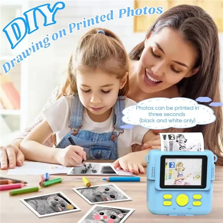 ABS-681 2,4-Zoll-IPS-Bildschirm Mini-Kinderkamera mit Sofortbildfunktion, digitale HD-1080P-Videoaufnahme - Blau