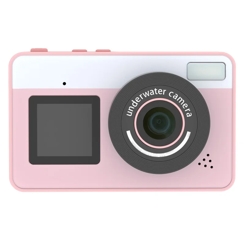 Câmera Digital D70 com Tela Dupla de 2,8+1,44 Polegadas à Prova d'Água, Câmera HD Foto/Vídeo com Zoom Digital de 18X - Rosa