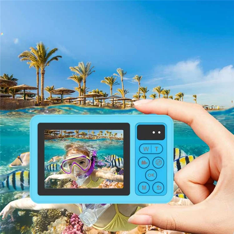 Cámara Digital D70 con Doble Pantalla Impermeable, Foto/Vídeo HD, Zoom Digital 18X - Azul