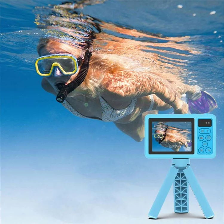Cámara Digital D70 con Doble Pantalla Impermeable, Foto/Vídeo HD, Zoom Digital 18X - Azul
