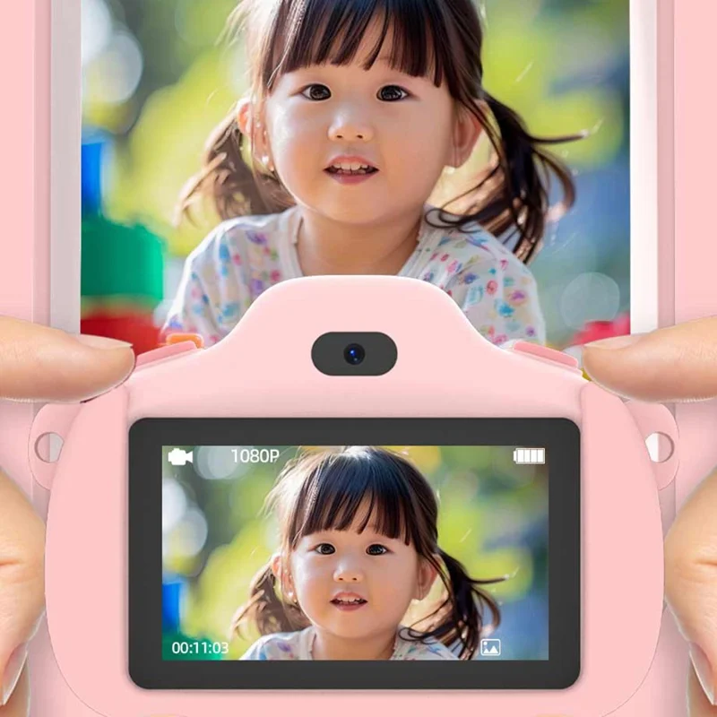 D18 3 Inch HD Display Dual Camera Kids Digital Camera Touch Screen Selfie Video Recorder - Pink