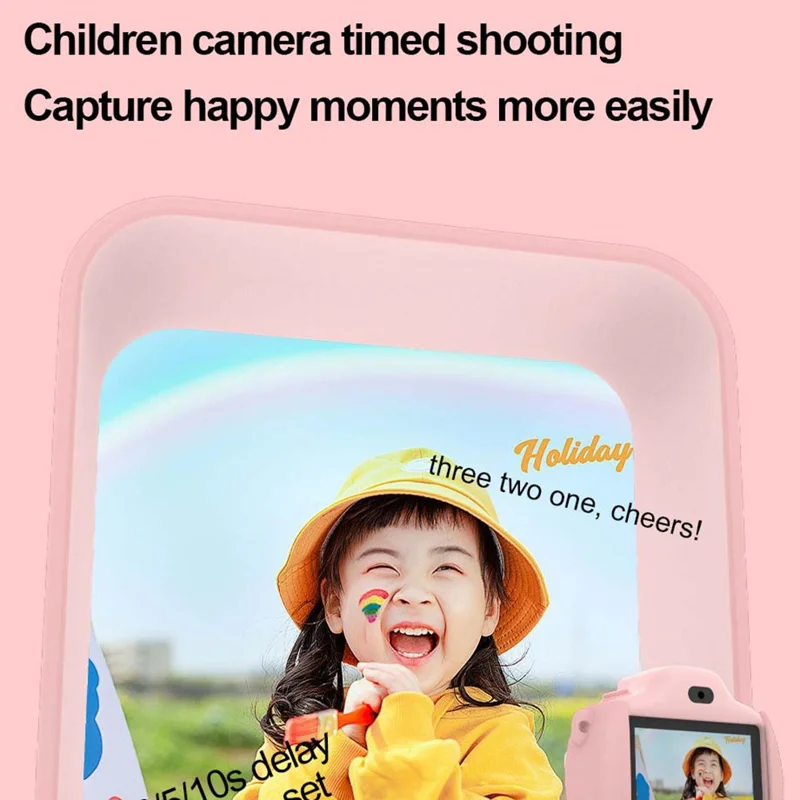 D18 3 Inch HD Display Dual Camera Kids Digital Camera Touch Screen Selfie Video Recorder - Pink