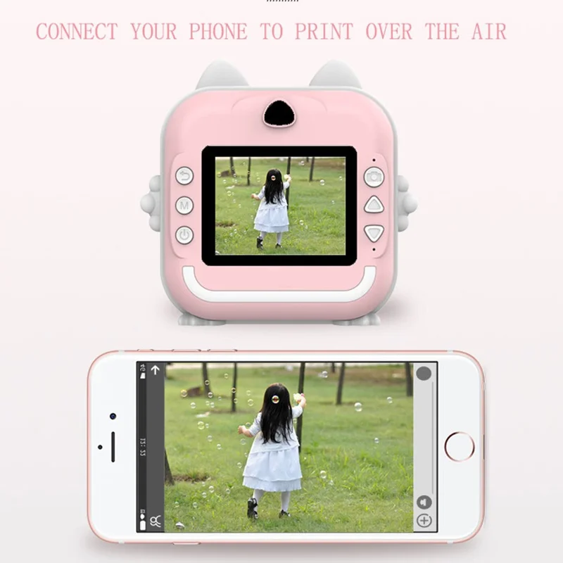 Q5 Portable HD Instant Photo Printer Camera 2.4 Inch IPS Screen 1080P Video Kids Camera - Pink