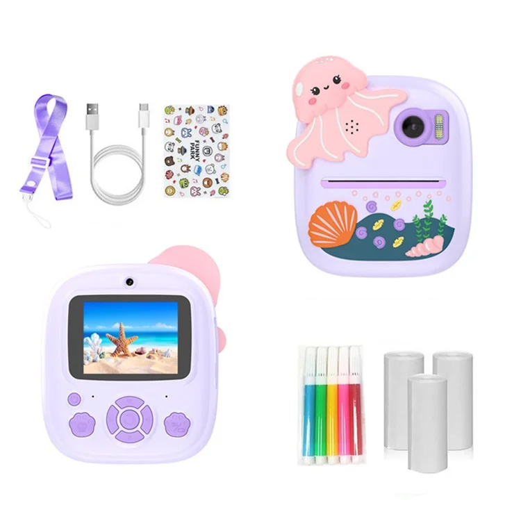 Câmera P8 para Crianças com Lente Dupla, Impressão Instantânea, Tela IPS de 2,4 Polegadas, Gravação de Vídeo com Cartão de 32GB + Leitor de Cartão