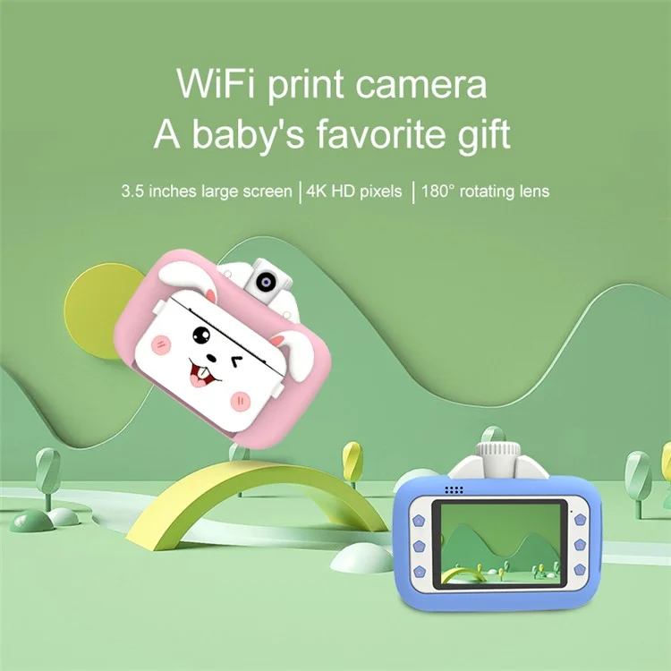 F11 Children WiFi Print Camera Thermal Printing Instant Camera 3.5 inch HD Kids Mini Camera - Pink