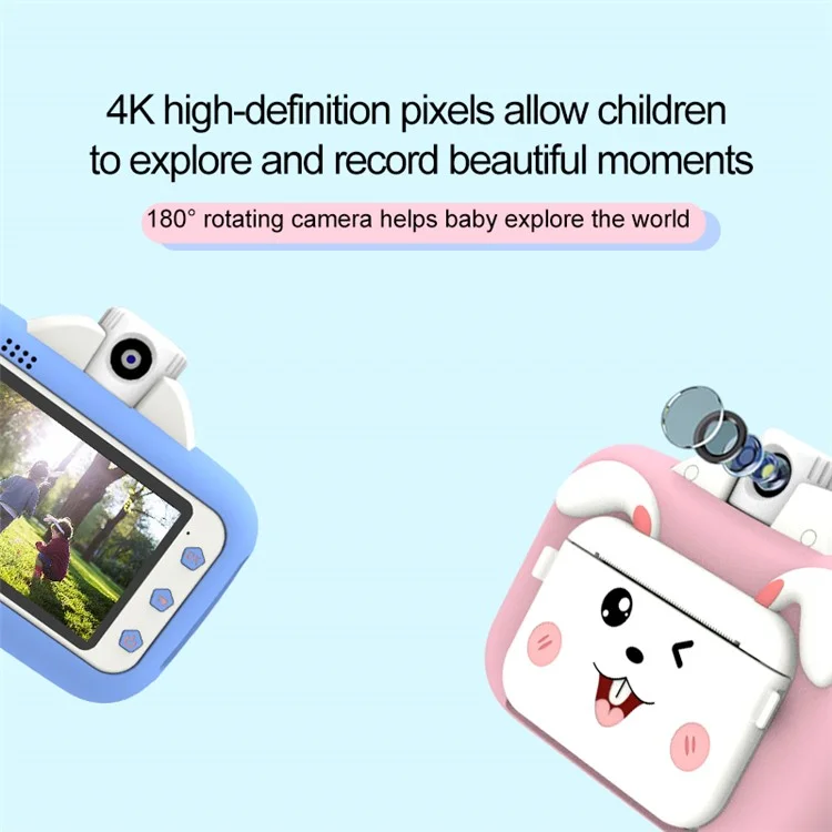 F11 Children WiFi Print Camera Thermal Printing Instant Camera 3.5 inch HD Kids Mini Camera - Pink
