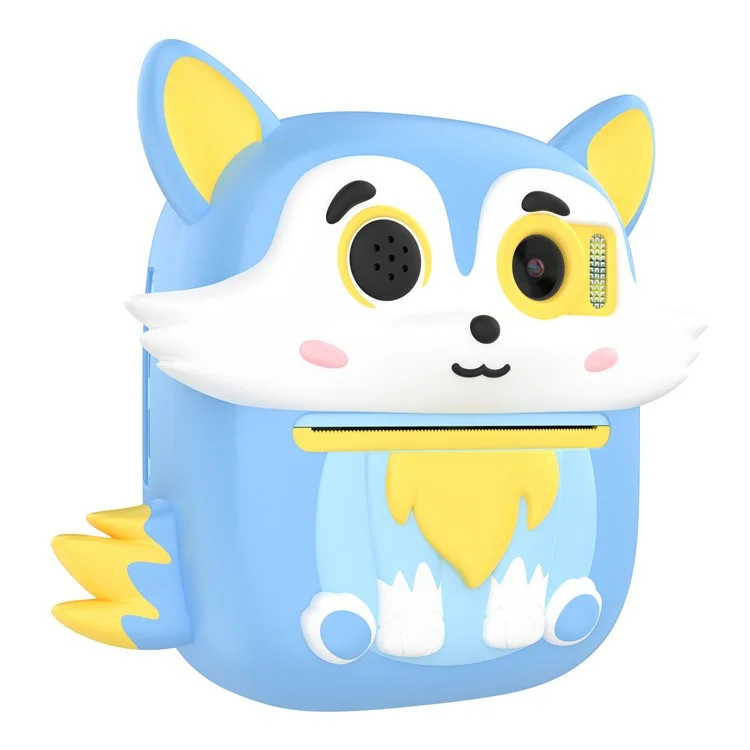 P7 2.4 Inch IPS Screen Cartoon Fox Kids Camera Instant Print Dual Lens HD Video Recorder for Children - Blue