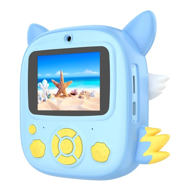 P7 2.4 Inch IPS Screen Cartoon Fox Kids Camera Instant Print Dual Lens HD Video Recorder for Children - Blue