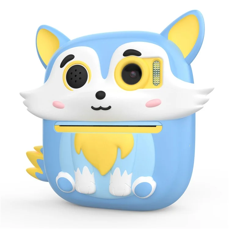 P7 2.4 Inch IPS Screen Cartoon Fox Kids Camera Instant Print Dual Lens HD Video Recorder for Children - Blue