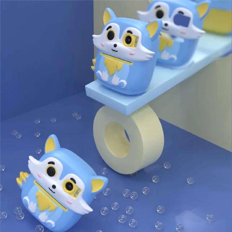 P7 2.4 Inch IPS Screen Cartoon Fox Kids Camera Instant Print Dual Lens HD Video Recorder for Children - Blue