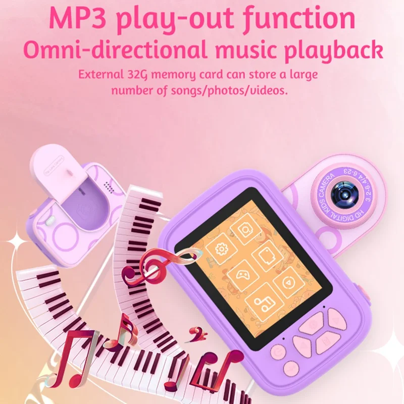 H19 2.4 Inch Screen Kids Camera Flip Lens Digital Camera HD Camcorder Built In Games ( without Tripod ) - Purple