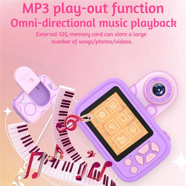 H19 2.4 Inch Screen Kids Camera Flip Lens Digital Camera HD Camcorder Built In Games ( without Tripod ) - Pink