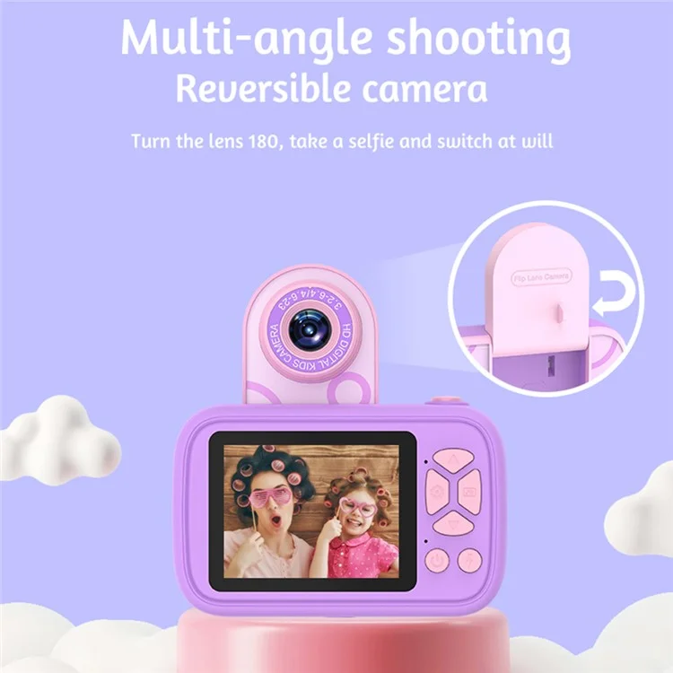 H19 2.4 Inch Screen Kids Camera Flip Lens Digital Camera HD Camcorder Built In Games ( without Tripod ) - Pink