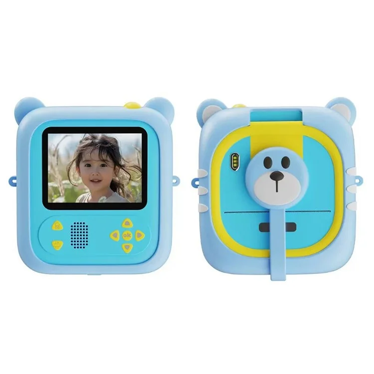 Appareil photo instantané D2 2,4 pouces pour enfants avec objectif pivotant HD, impression photo en couleur et enregistreur vidéo - Bleu