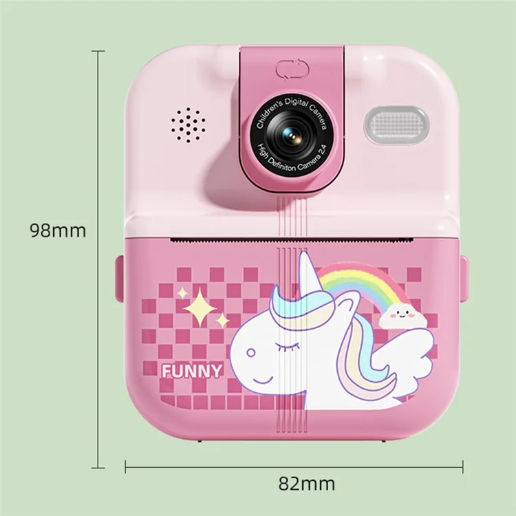 P02 2.4 Inch Instant Print Camera Cartoon Animal Pattern Flip Lens HD Camera for Kids with 32GB Card + Card Reader - Pink