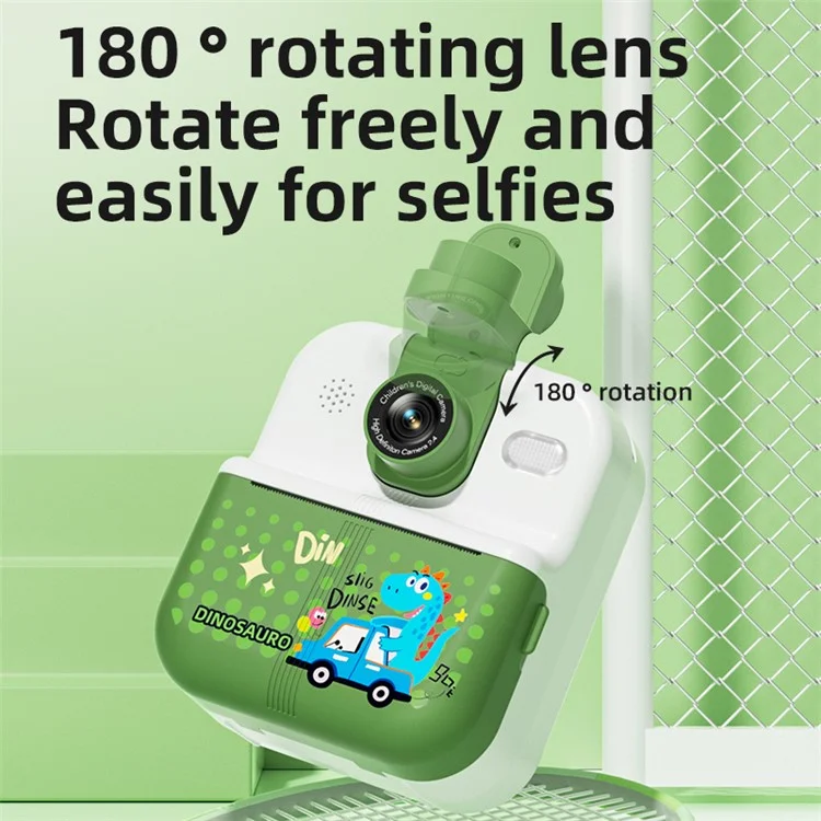 P02 2.4 Inch Instant Print Camera Cartoon Animal Pattern Flip Lens HD Camera for Kids with 32GB Card + Card Reader - Pink