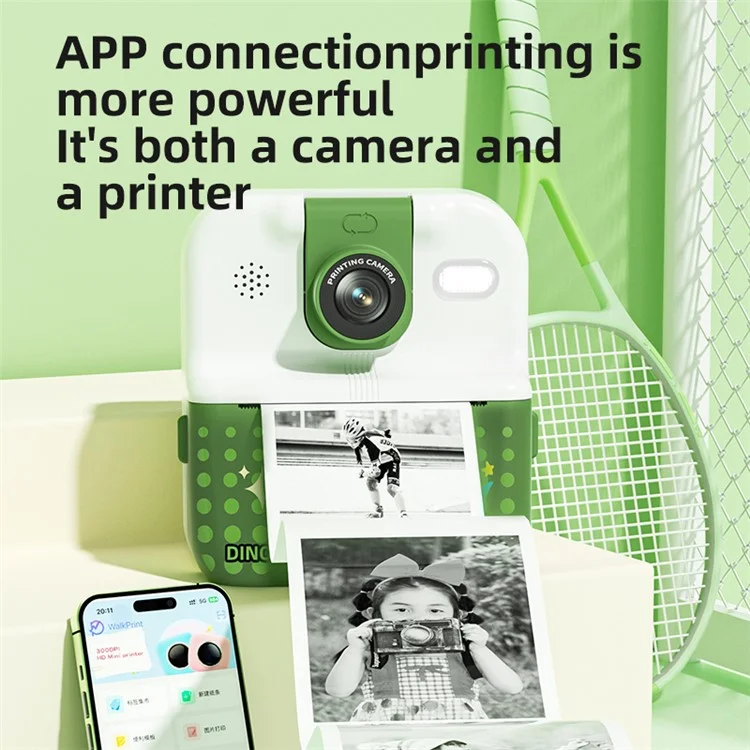 P02 2.4 Inch Instant Print Camera Cartoon Animal Pattern Flip Lens HD Camera for Kids with 32GB Card + Card Reader - Pink