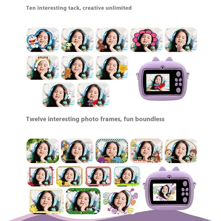 Câmera Instantânea Z13 de 2,4 Polegadas para Crianças com Lente Dupla HD, Gravador de Vídeo, Cartão TF de 32G + Leitor de Cartão - Roxo