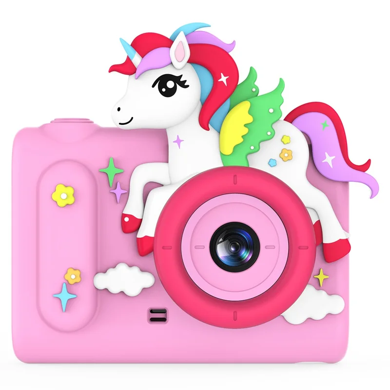 H05 Cartoon Animal Design 2.0 Inch HD Dual Lens 8X Zoom Digital Camera for Kids Video Recorder - Pink Unicorn