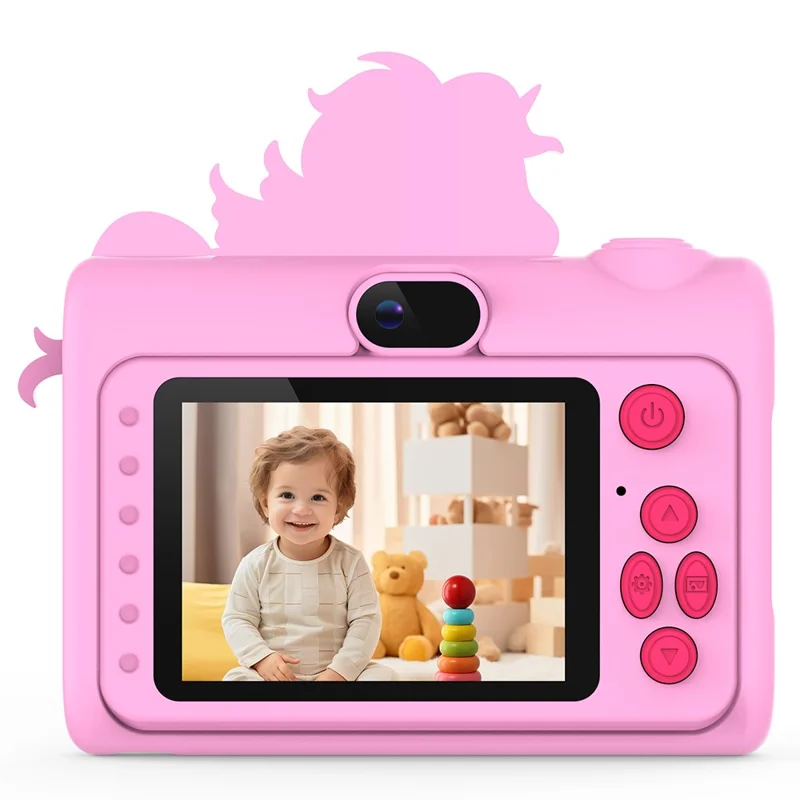 H05 Cartoon Animal Design 2.0 Inch HD Dual Lens 8X Zoom Digital Camera for Kids Video Recorder - Pink Unicorn