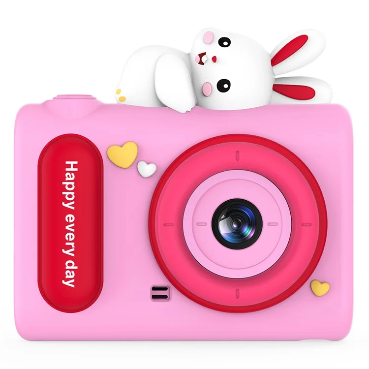 H05 Cartoon Animal Design 2.0 Inch HD Dual Lens 8X Zoom Digital Camera for Kids Video Recorder - Pink Rabbit