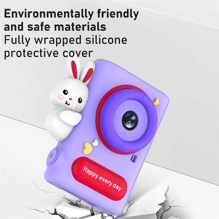 H05 Cartoon Animal Design 2.0 Inch HD Dual Lens 8X Zoom Digital Camera for Kids Video Recorder - Pink Rabbit