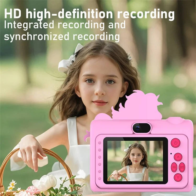 H05 Cartoon Animal Design 2.0 Inch HD Dual Lens 8X Zoom Digital Camera for Kids Video Recorder - Pink Rabbit