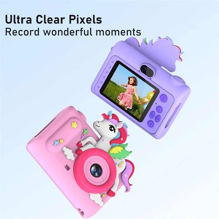 H05 Cartoon Animal Design 2.0 Inch HD Dual Lens 8X Zoom Digital Camera for Kids Video Recorder - Pink Rabbit