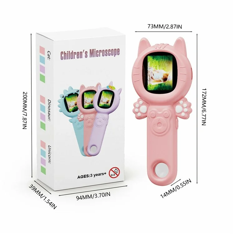 Z800 2.0 Inch Children Digital Microscope Camera 500x Handheld Magnifying Glass with 32GB Memory Card - Pink