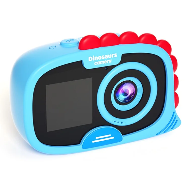 FAD Fotocamera Digitale a Doppio Schermo Design Dinosauro Display HD da 2,0 Pollici Videoregistratore Impermeabile per Bambini - Blu