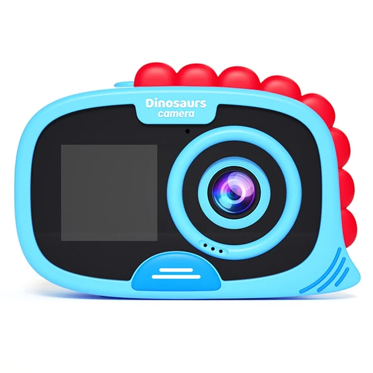 FAD Fotocamera Digitale a Doppio Schermo Design Dinosauro Display HD da 2,0 Pollici Videoregistratore Impermeabile per Bambini - Blu