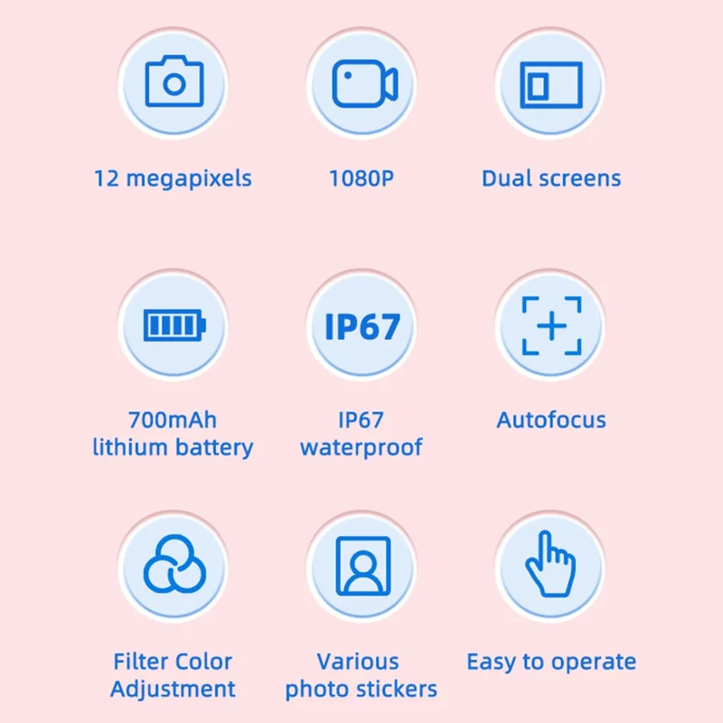 FAD Dual Screen Digital Camera Dinosaur Design 2.0 Inch HD Display Waterproof Video Recorder for Kids - Pink