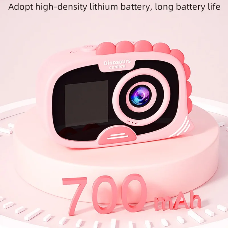 FAD Dual Screen Digital Camera Dinosaur Design 2.0 Inch HD Display Waterproof Video Recorder for Kids - Pink