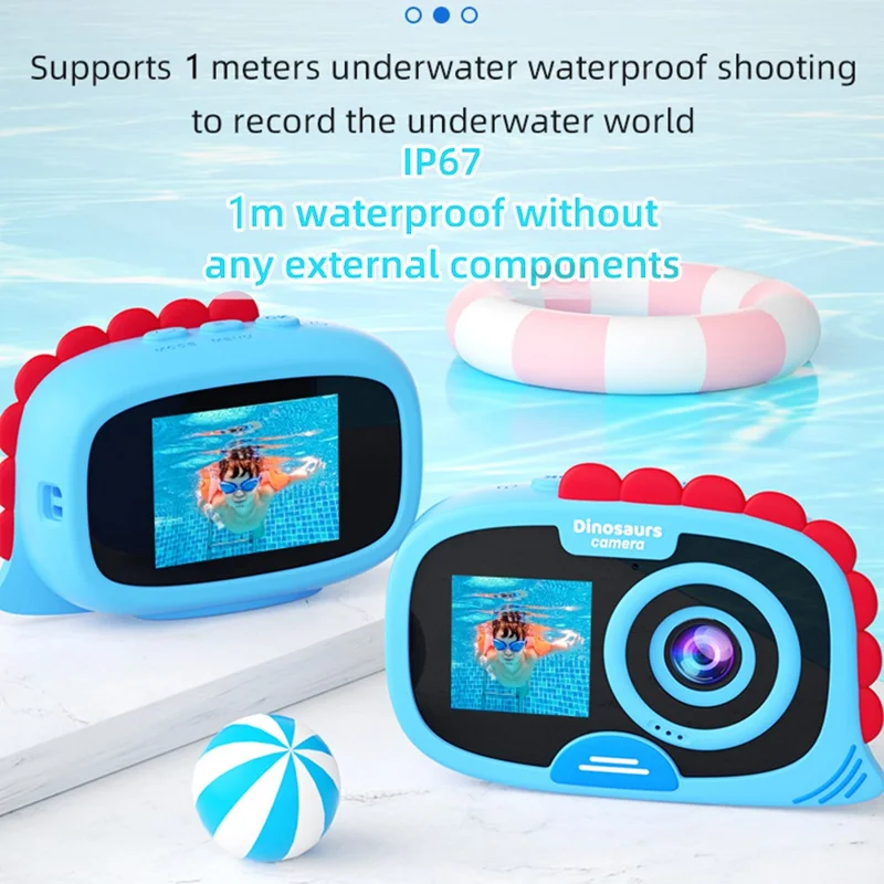 FAD Dual Screen Digital Camera Dinosaur Design 2.0 Inch HD Display Waterproof Video Recorder for Kids - Pink