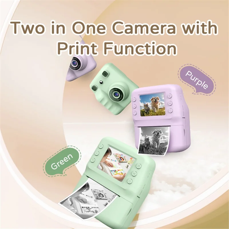 A29 2.4 Inch IPS HD Screen VGA Lens Instant Photo Printing Video Recording Digital Camera for Kids - Green
