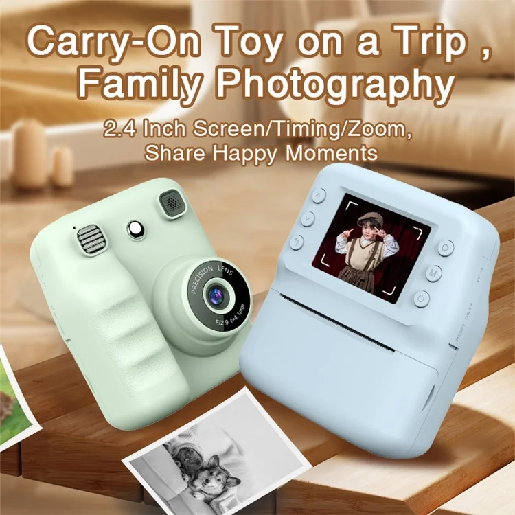 Cámara digital A29 de 2,4 pulgadas, pantalla IPS HD, objetivo VGA, impresión instantánea de fotos, grabación de vídeo, con tarjeta de memoria de 32G + lector de tarjetas - Púrpura