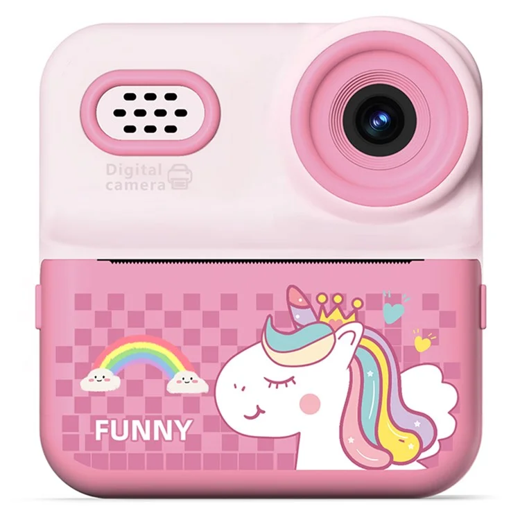 P03 Sofort-Druckkamera für Kinder mit Musterdruck, 2,4 Zoll HD 1080P Doppelkamera Geschenk für Kleinkinder - Rosa