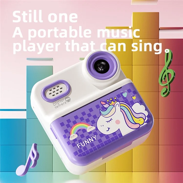 Appareil photo instantané P03 pour enfants avec impression de motifs, écran HD 1080P de 2,4 pouces, double appareil photo avec carte mémoire 32 Go + lecteur de carte - Rose