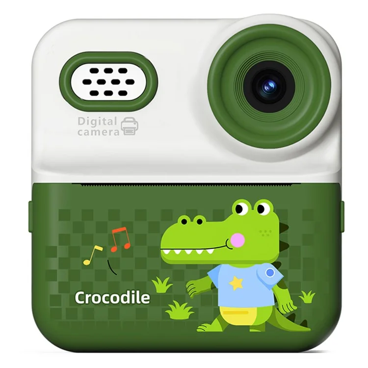 Fotocamera istantanea P03 per bambini con stampa di pattern, schermo HD da 2,4 pollici, doppia fotocamera con scheda di memoria da 32G + lettore di schede - Verde