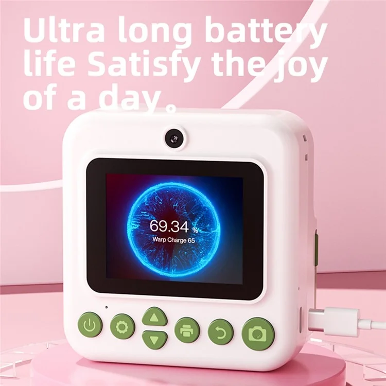 Fotocamera istantanea P03 per bambini con stampa di pattern, schermo HD da 2,4 pollici, doppia fotocamera con scheda di memoria da 32G + lettore di schede - Verde