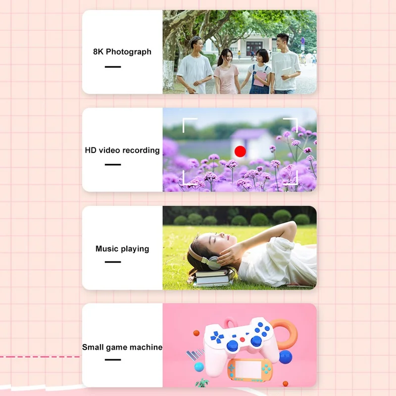 H4 Mini Pocket Camera 1080P Ultra HD 8K Student Digital Camera 2.4-inch LCD Camera with Flash - Green