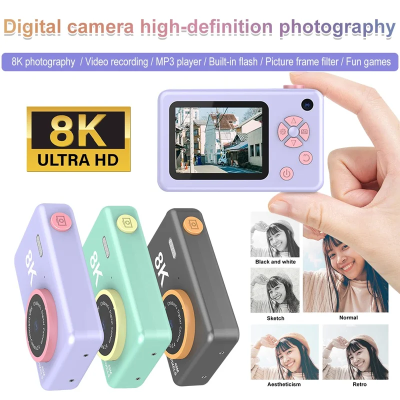 H4 Mini Pocket Camera 1080P Ultra HD 8K Student Digital Camera 2.4-inch LCD Camera with Flash - Green