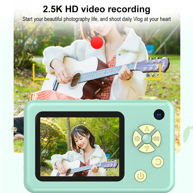 H4 Mini Pocket Camera 1080P Ultra HD 8K Student Digital Camera 2.4-inch LCD Camera with Flash - Green