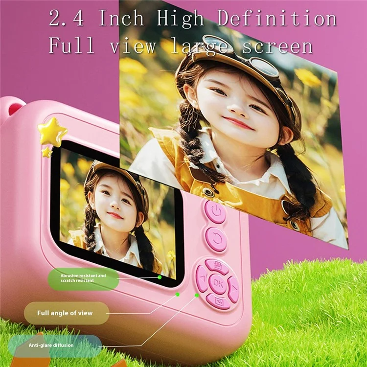 Q80 2.4 Inch IPS Screen Instant Print Digital Camera HD Dual Lens Portable Video Recorder - Pink