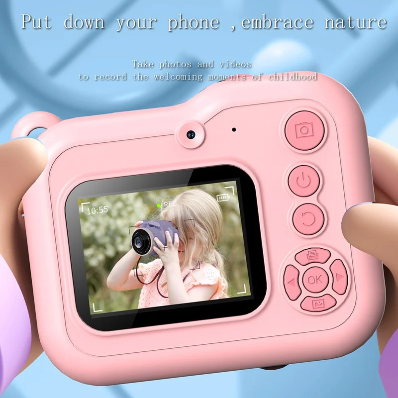 Q80 2.4 Inch IPS Screen Instant Print Digital Camera HD Dual Lens Portable Video Recorder - Blue
