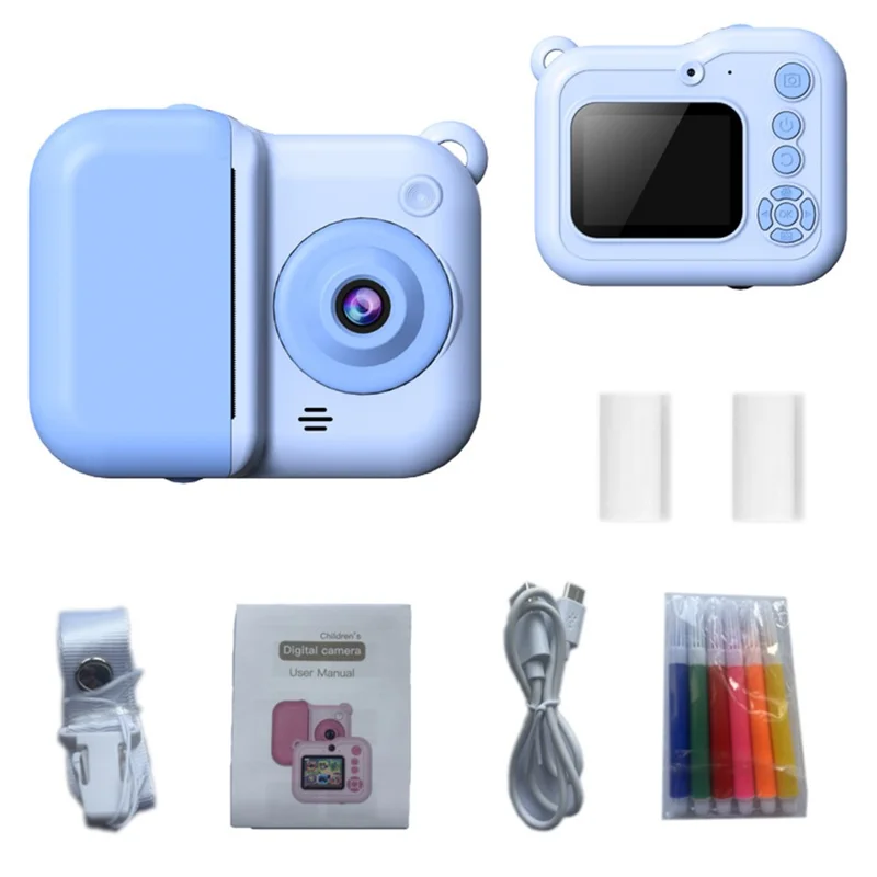 Q80 2.4 Inch IPS Screen Instant Print Digital Camera HD Dual Lens Portable Video Recorder - Blue